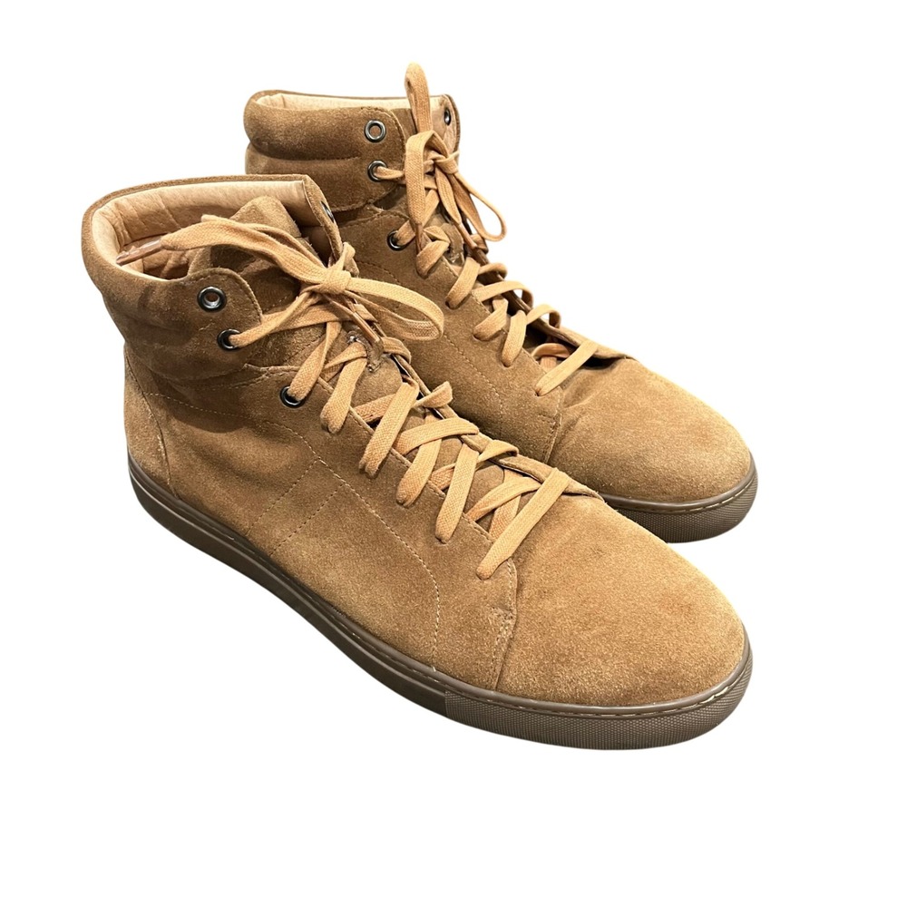 Zanzara Loop High Top Suede Sneakers Mens 11.5 Cognac Brown Lace Up Leather